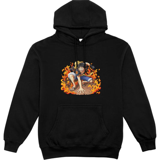 One Piece Fire Ground Luffy Big Unisex Kids Hoodie