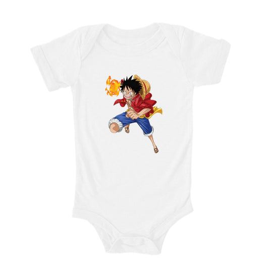 One Piece Fire Luffy Big White Baby Vest