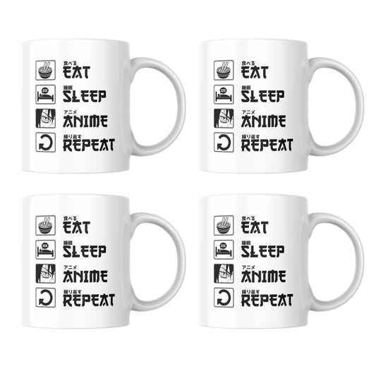 Naruto - Eat Sleep Anime Repeat Set of 4 Mugs