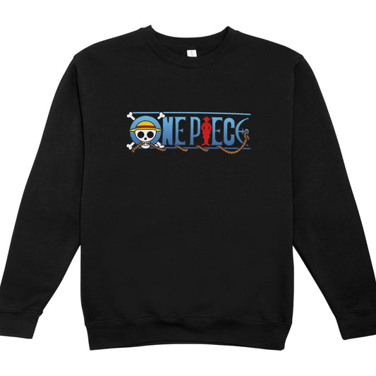 One Piece Logo Big Unisex Black Crew Neck Pullover - Sweater