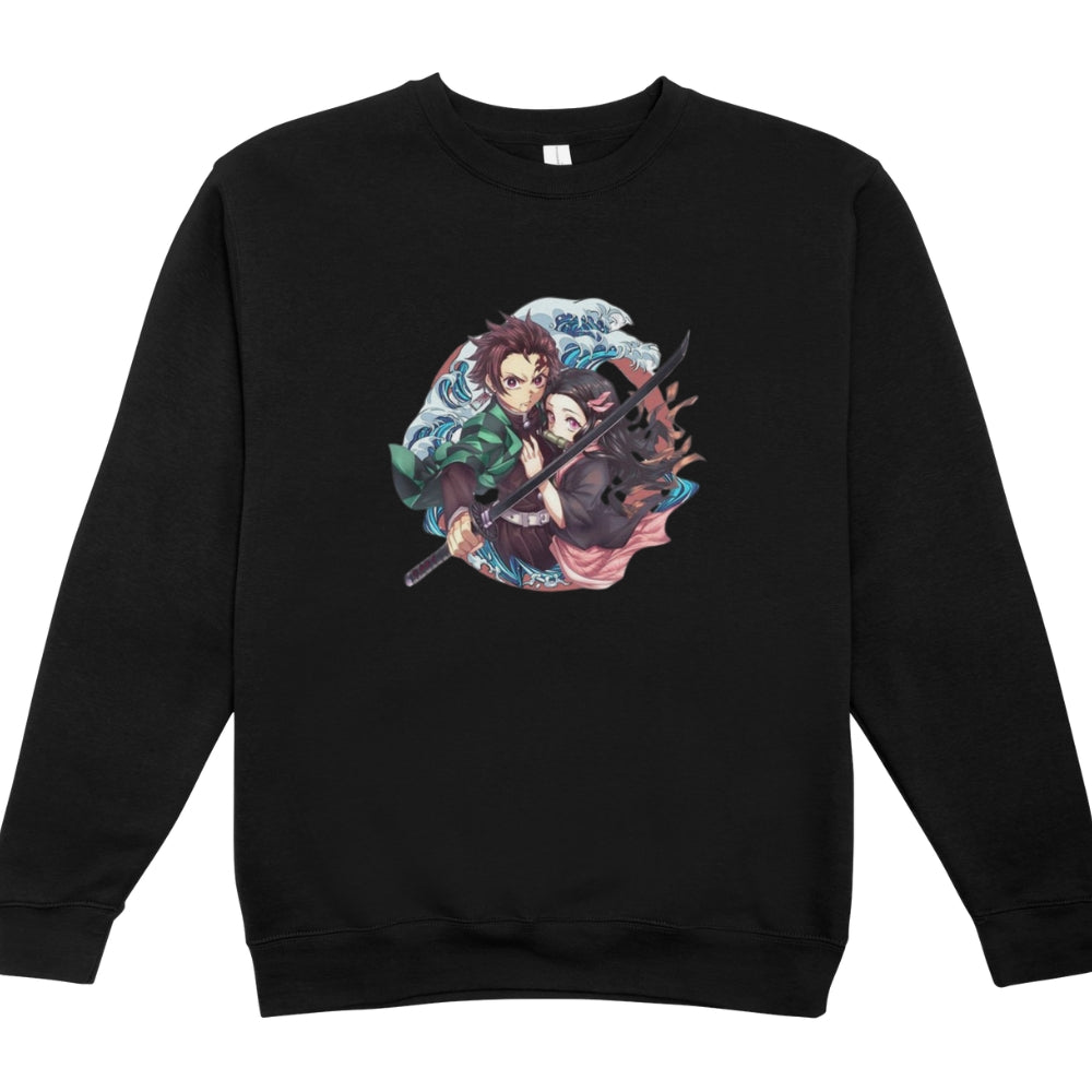 Demon Slayer Duo Unisex Black Crew Neck Pullover - Sweater