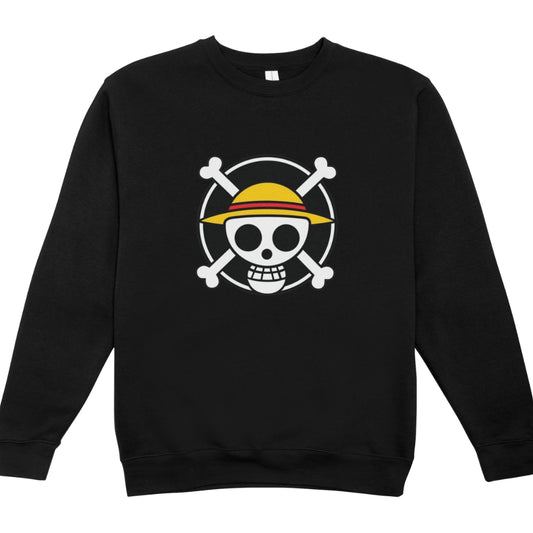 One Piece Emblem Big Unisex Black Crew Neck Pullover - Sweater