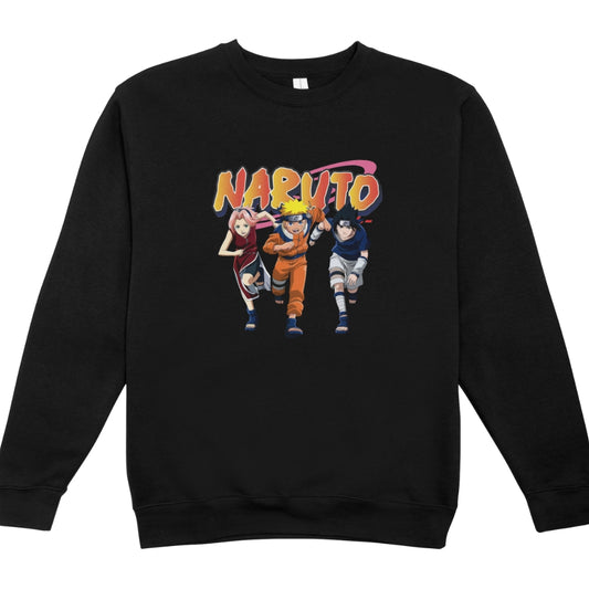 Naruto Young Team Unisex Black Crew Neck Pullover - Sweater