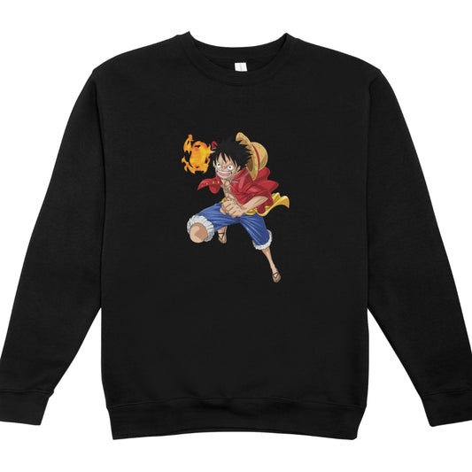 One Piece Fire Luffy Big Unisex Black Crew Neck Pullover - Sweater