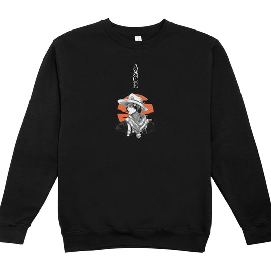 One Piece Fire Fist Ace Sunset Big Unisex Black Crew Neck Pullover Sweater